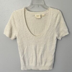 Maeve White Fuzzy Knit Blouse